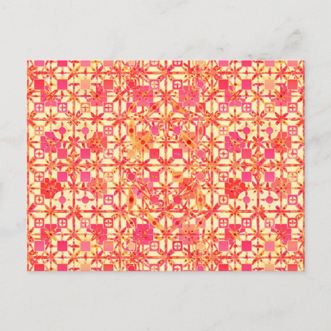 Cartão Postal Batik Tribal - laranja, rosa coral e fúcsia (Frente)