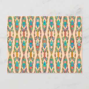 Cartão Postal Batik Tribal - Rosa Pêssego e Turquesa