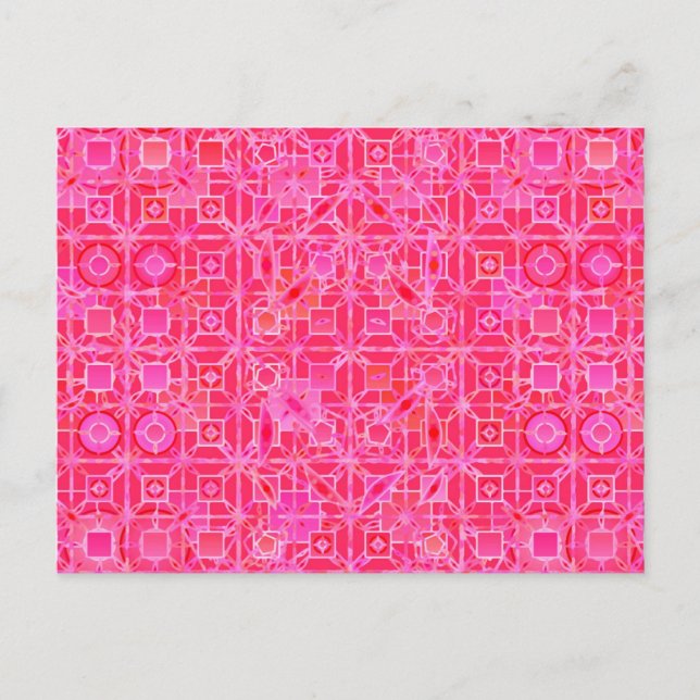 Cartão Postal Batik Tribal - tons de rosa fúcsia (Frente)