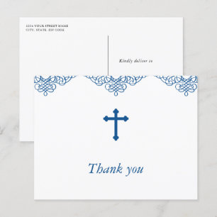 Cartão Postal Batismo Azul Meninos/Christening Obrigado