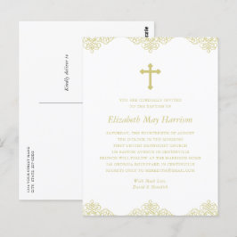 Cartão Postal Batismo Cruzado Dourado Elegante/Convite Cristal