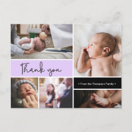 Cartão Postal Batismo de Bebê Personalizado Roxo Obrigado Colage