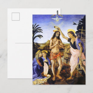 Cartão Postal Batismo de Cristo por Leonardo da Vinci Arte Fino