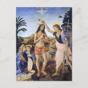 Cartão Postal Batismo de Cristo por Verrocchio, Leonardo da Vinc