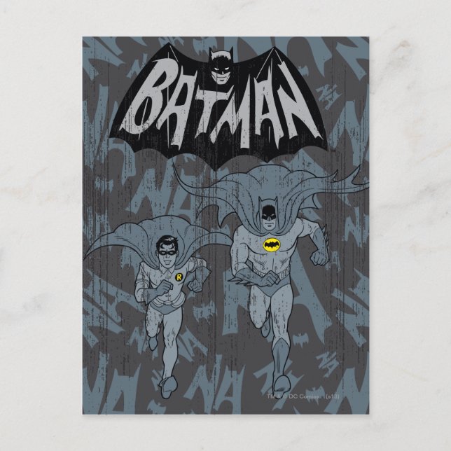 Cartão Postal Batman E Robin Com Gráfico Logotipo Deteriorado (Frente)