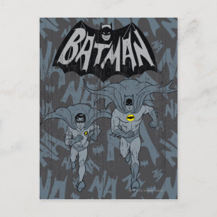 Cartão Postal Batman E Robin Com Gráfico Logotipo Deteriorado