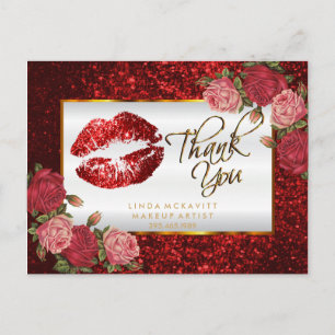 Cartão Postal Batom Vermelho e Rosas - Obrigado