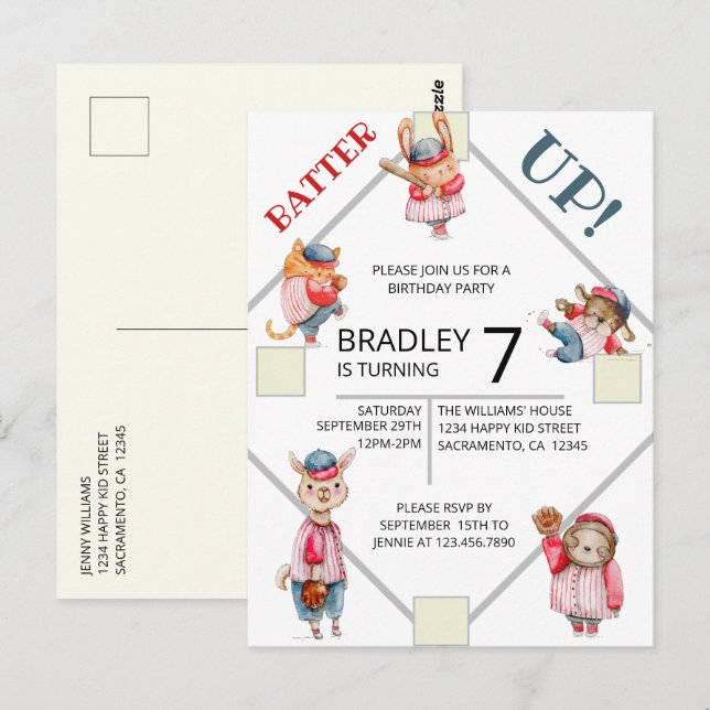 Cartão Postal Batter Up! Baseball Sports Boys Birthday Party Inv (Frente/Verso)