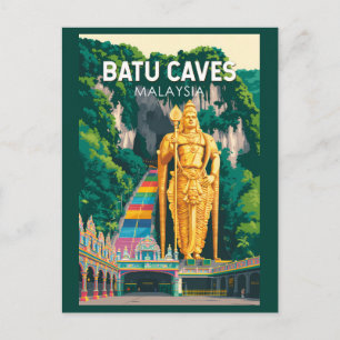 Cartão Postal Batu Caves Malásia Ilustração Arte de Viagem Retro