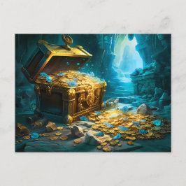 Cartão Postal Baú de Tesouro em Pintura de Fantasia com Luz na C