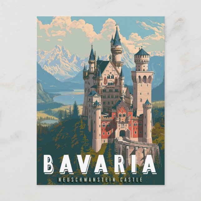 Cartão Postal Baviera: Castelo de Neuschwanstein  (Frente)