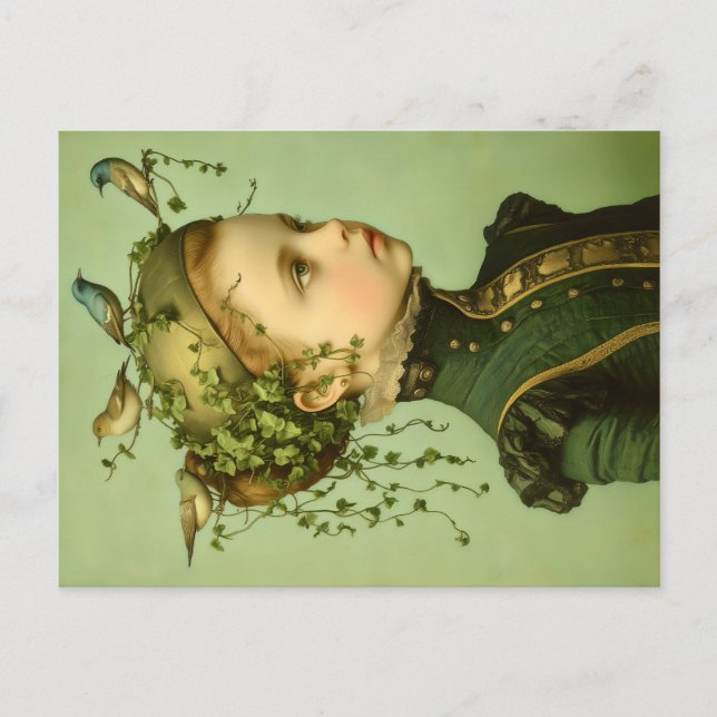 Cartão Postal BD9: Garota Vitoriana e Vinhas e Aves (Frente)