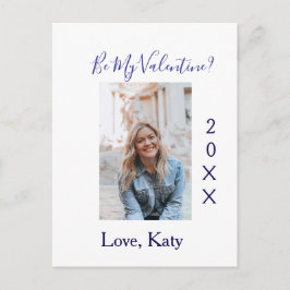 Cartão Postal Be my valentine love name purple year photo simple