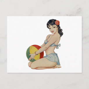 Cartão Postal Beach Belle - Vintage Pin-Up Girl