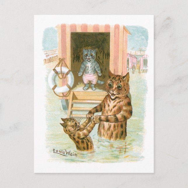 Cartão Postal Beach Cats de Louis Wain (Frente)