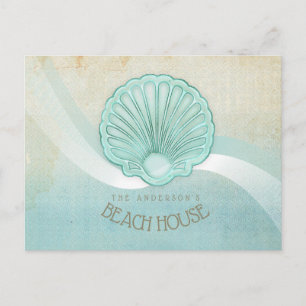 Cartão Postal Beach House Clam Shell Aqua Blue ID623