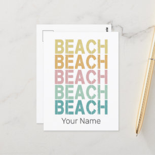 Cartão Postal Beach Retro Lettering Vintage Holiday Summer