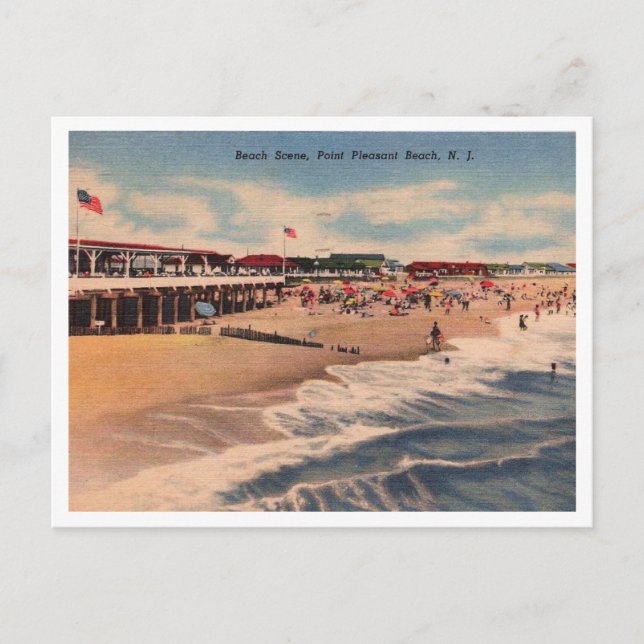 Cartão Postal Beach Scene, Point Pleasant NJ, Vintage (Frente)