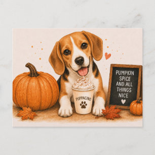 Cartão Postal Beagle Aconchegante Pumpkin Spice Outono Puppaccin