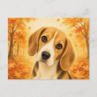 Cartão Postal Beagle Autumn Forest Dog