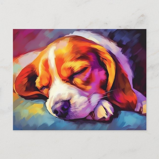 Cartão Postal Beagle Colorida Dormindo (Frente)