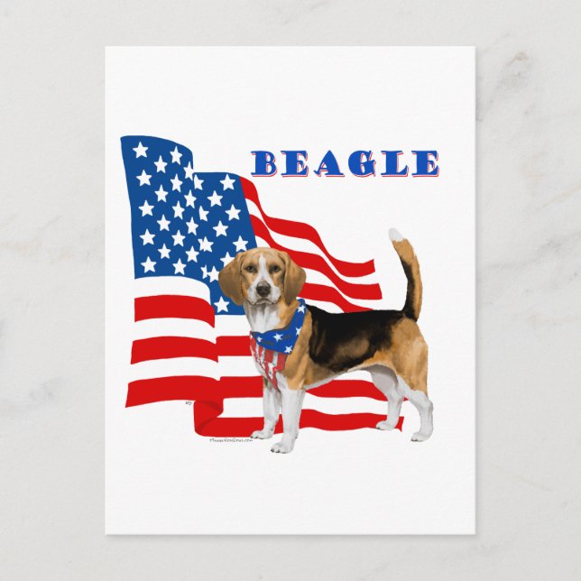 Cartão Postal Beagle com bandeira americana (Frente)