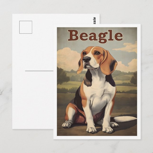 Cartão Postal Beagle Dog Vintage Art (Frente/Verso)