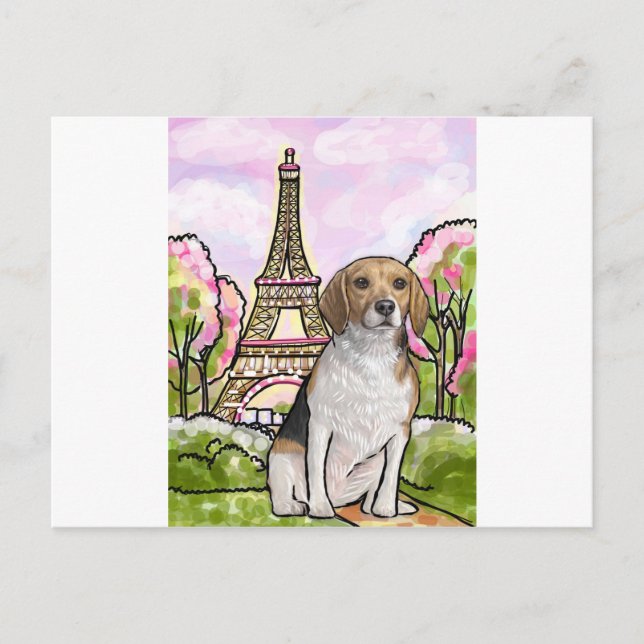 Cartão Postal beagle eiffel torre paris (Frente)