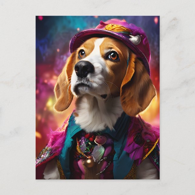 Cartão Postal Beagle em um chapéu rosa (Frente)