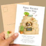 Cartão Postal Beagle New House Moving Announcement<br><div class="desc">Share your exciting news with this adorable Beagle moving announcement card featuring a happy beagle puppy sitting among stacked moving boxes holding a “We’ve Moved” sign. The charming watercolor illustration and cozy moving details make this design perfect for dog lovers announcing their new home. Personalize the card with your family...</div>