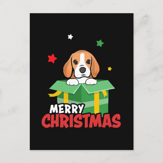 Cartão Postal Beagle Papais noeis Cachorros Adormecem Feliz Nata (Frente)