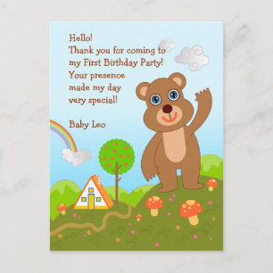 Cartão Postal Bear Primeiro Aniversário Obrigado Nota