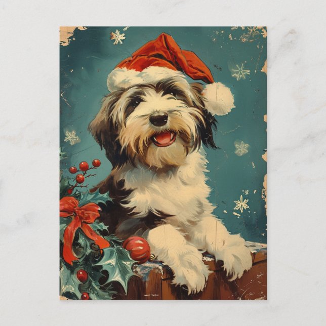 Cartão Postal Bearded Collie Christmas (Frente)