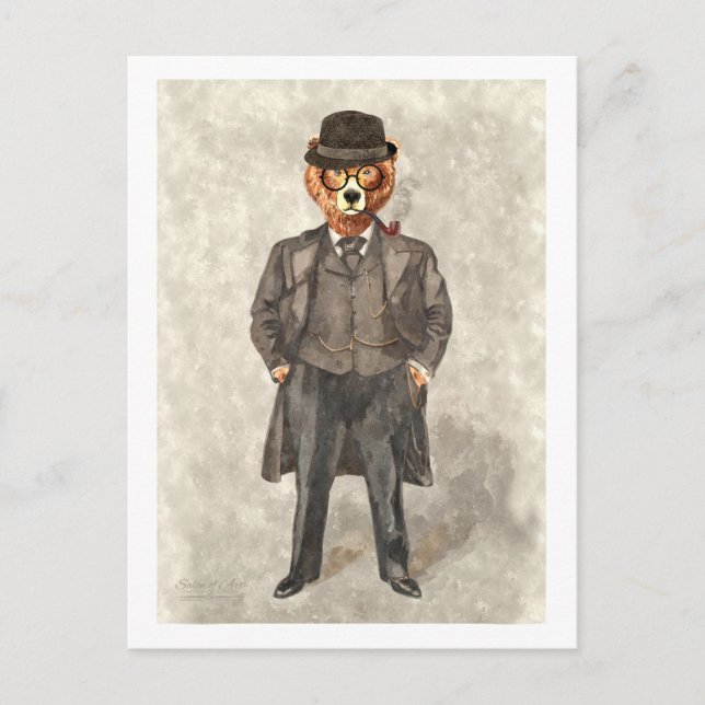 Cartão Postal BEARiste um Urso Engraçado em um Fato (Frente)