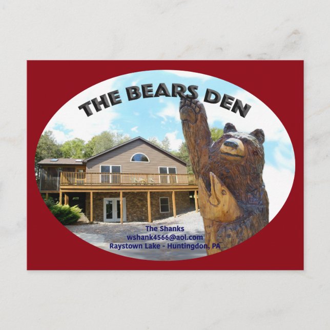Cartão Postal Bears Den Cabin (Frente)