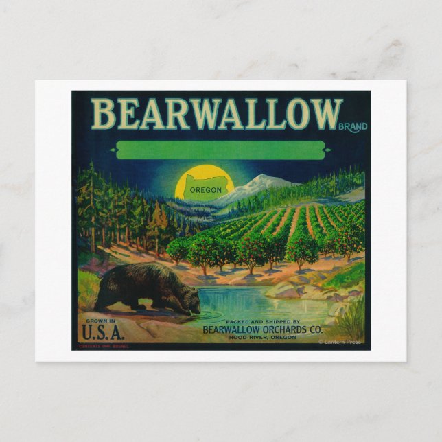 Cartão Postal Bearwallow Apple Crate LabelHood River (Frente)