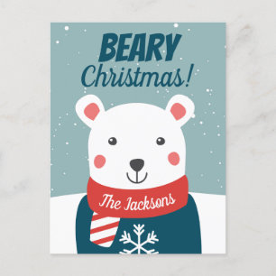 Cartão Postal Beary Christmas com cartoon polar