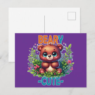 Cartão Postal Beary Cute. Teddy Bear a sorrir. Arma engraçado