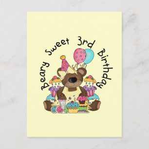 Cartão Postal Beary Sweet aniversário de 3 anos Camisetas e pres