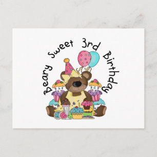 Cartão Postal Beary Sweet aniversário de 3 anos Camisetas e pres