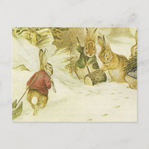 Cartão Postal Beatrix Potter - Quatro Coelhos Na Neve