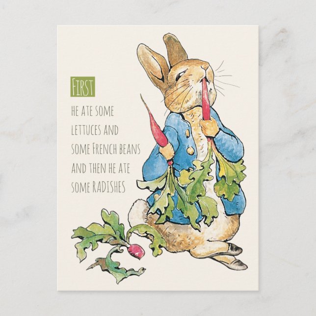 Cartão Postal Beatrix Potter Rabbit gorging em rabanetes CC115 (Frente)