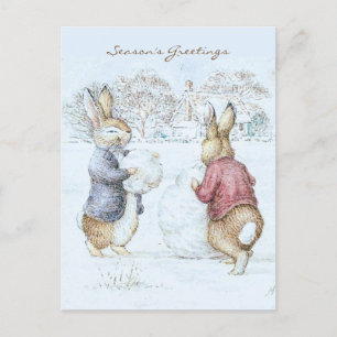 Cartão Postal Beatrix Potter Snowman e Bunnies Holiday
