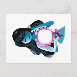 Cartão Postal Beautiful illustration of a Girl and summer Flower
