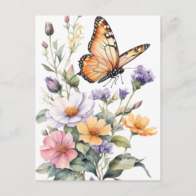 Cartão Postal Beautiful Monarch Butterfly Watercolor (Frente)