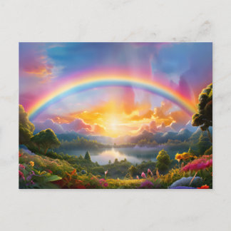 Cartão Postal Beautiful Rainbow and Lake 