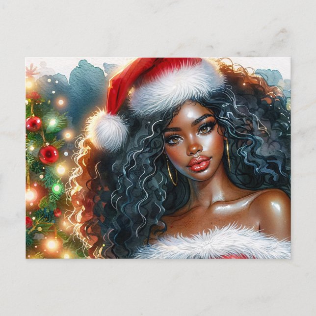 Cartão Postal Beautiful Santa Black Woman Christmas (Frente)
