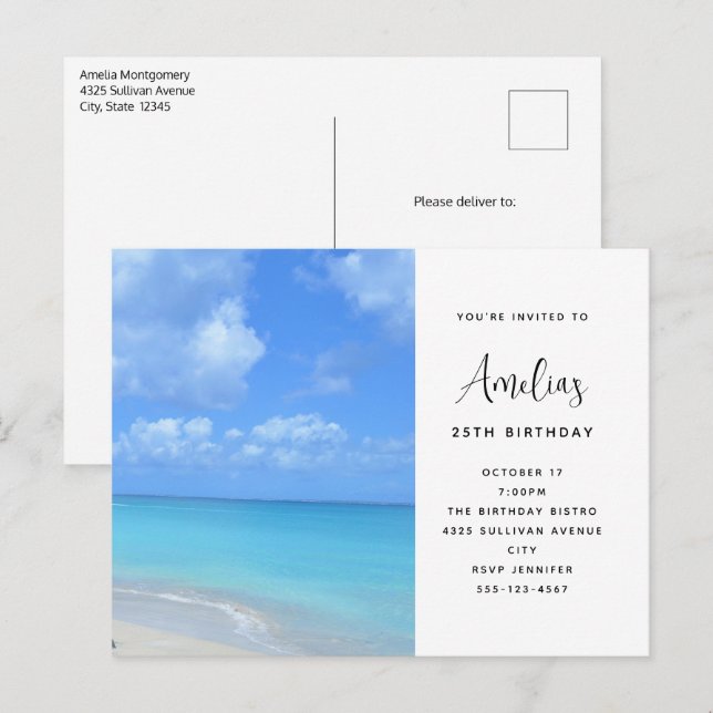 Cartão Postal Beautiful Turquoise Tropical Beach  Birthday (Frente/Verso)