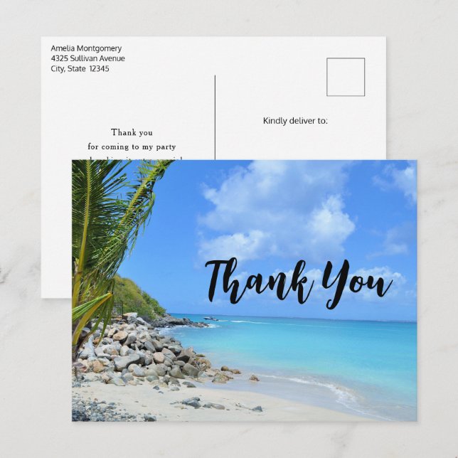 Cartão Postal Beautiful Turquoise Tropical Beach Thank You (Frente/Verso)
