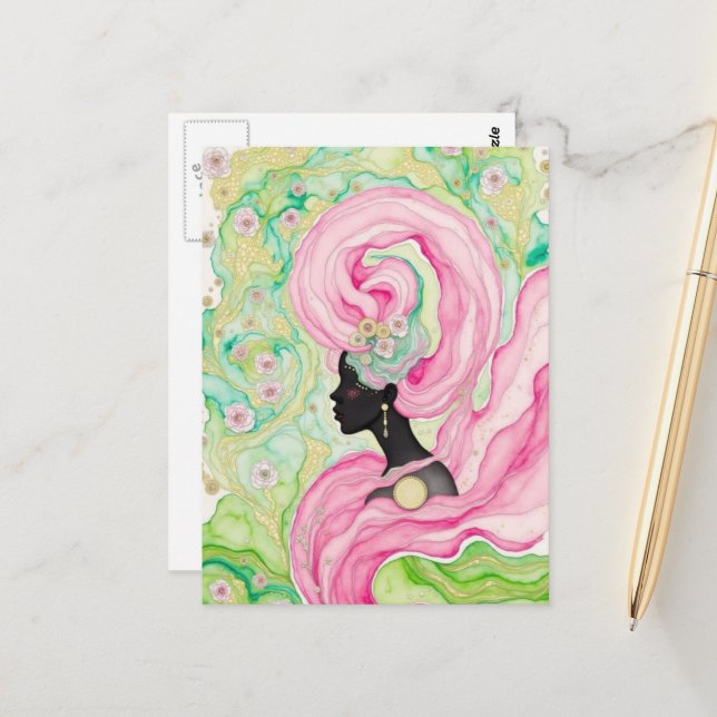 Cartão Postal Beautiful Woman With Pink Hair (Frente/Verso In Situ)